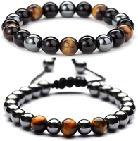 beads bracelet natural stone black obsidian hematite triple protection bracelet adjustable tigers eye bracelet for men women
