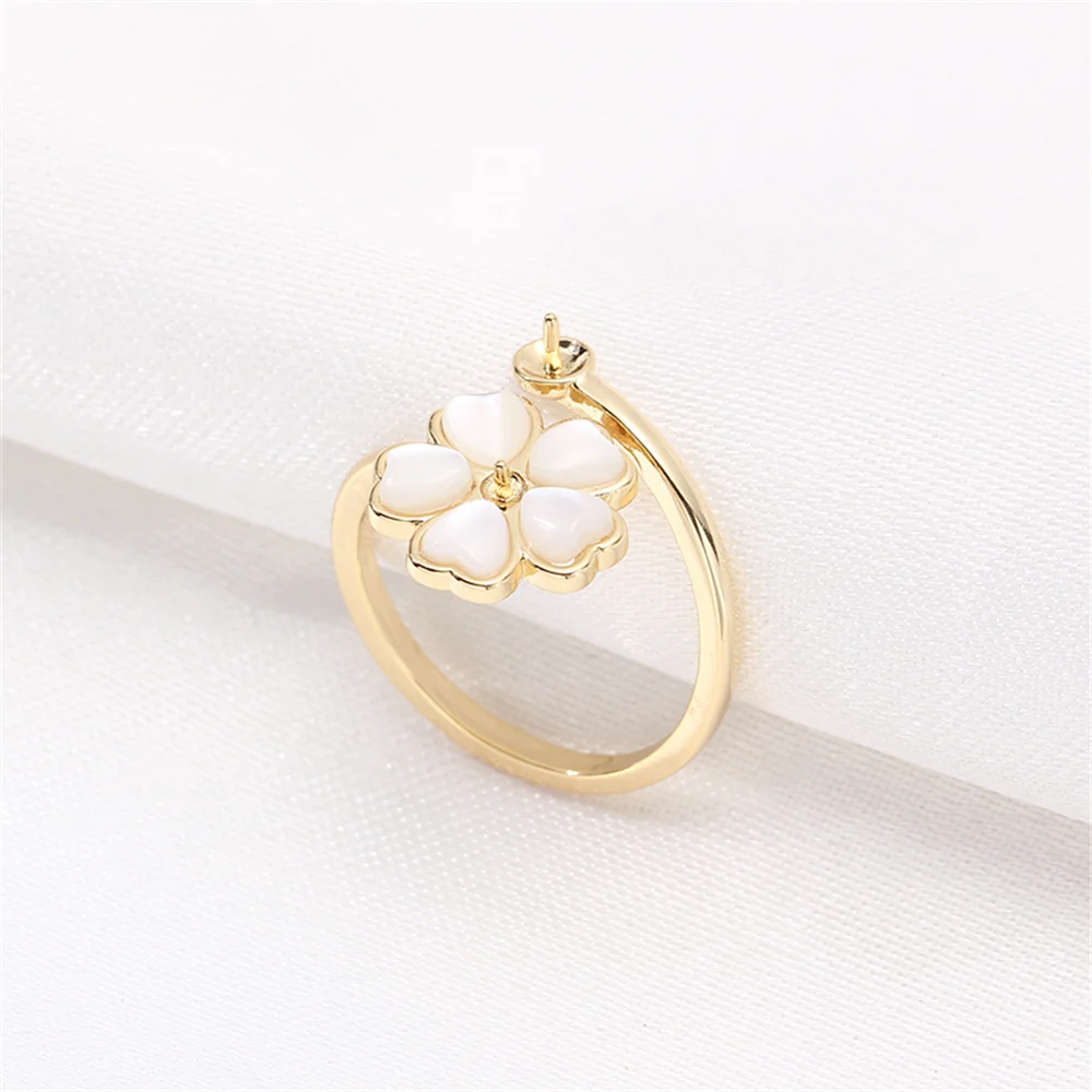 

14k gold clad colorful ring micro-set zirconia five-petal flower shell pearl DIY accessories