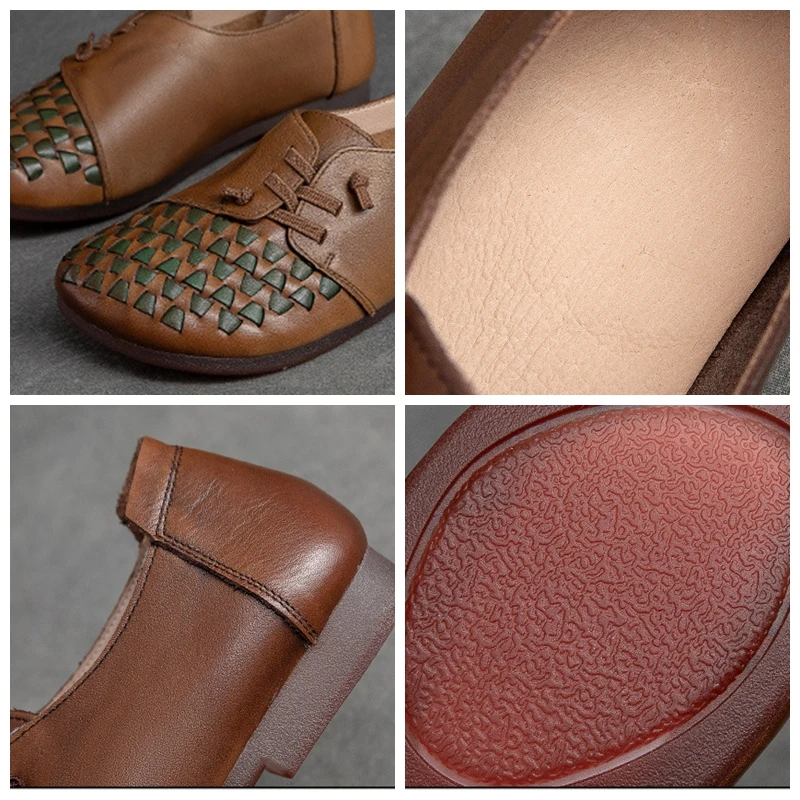 Туфли женские из натуральной кожи на плоской подошве в этническом стиле |