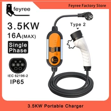 feyree EV Portable Charger Type2 3.5KW Adjustable Current 8/10/13/16A Type1 j1772 Schuko Plug Wallbox for Electric Vehicle Car
