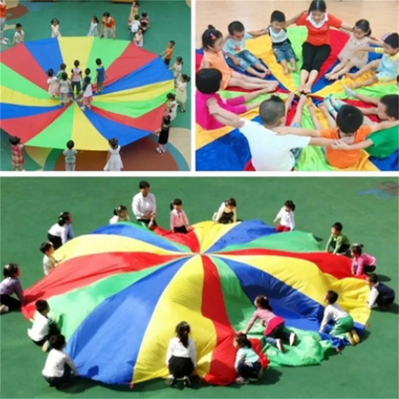 

Hot Diameter 2M Child Kid Sports Development Outdoor Rainbow Umbrella Parachute Toy Jump-sack Ballute Play Parachute 8 Bracelet