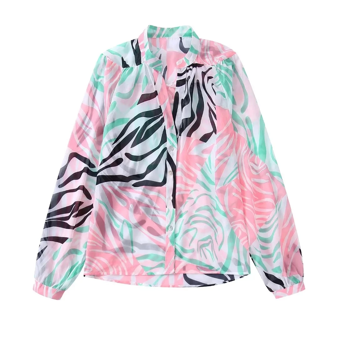 

Huaxiafan Women's Fashion Front Buttons Vintage Blouses Long Sleeve Animal Print Women's Shirts Chic Blouses