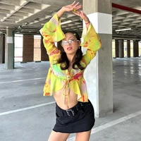 2022 new fashion cool lady outfits with frenulum women summer blouse y2k unique girl shirts slim sexy gal club bar party clothes