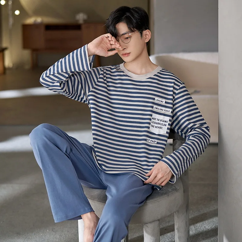 Lounge Wear Men's Winter Pajamas Sets Room Home Clothes Homewear Comfortable For Using  Quilted Long Sleeve Pajamas For Sleeping