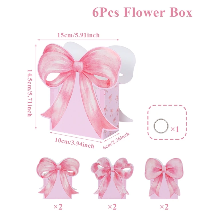 

Коробки для подарков FENGRISE розовые с бантами