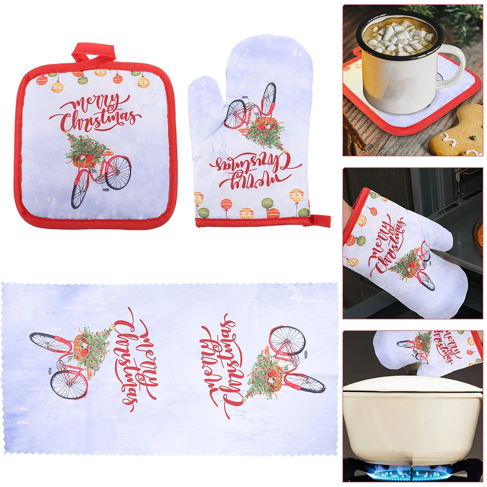 

Washable Pot Holder Cushions Christmas Themed Oven Mitts Reusable Pad Gloves Multifunction