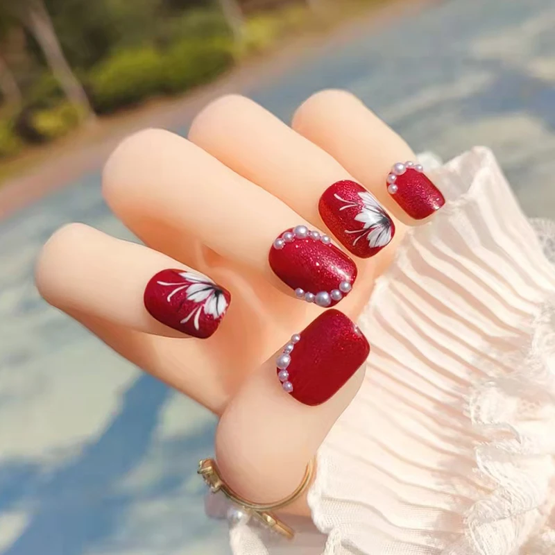 

Патчи для ногтей винно-Красного цвета со съемным гелем, 24 шт.