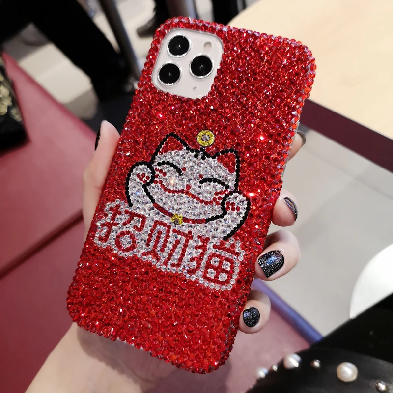

Чехол для телефона с 3d-изображением милого счастливого кота, чехол для iPhone 7, 8, 11, 12, 13, x, xs max, pro plus, Bing, со стразами, Подарочный браслет для деву...