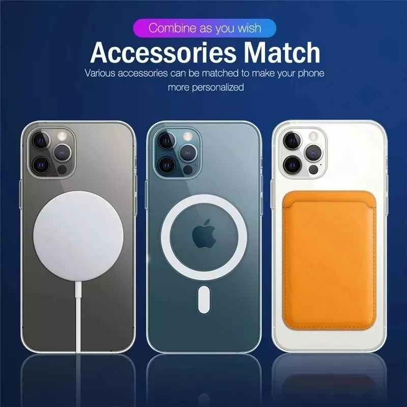 

Luxury Transparent Case For Magsafe Wireless Charging For iPhone 12 11 13 Pro MAX mini Card Holder Wallet Case