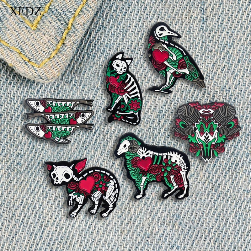 XEDZ Хэллоуин животное Анатомия иллюстрация эмаль брошь модная металлическая