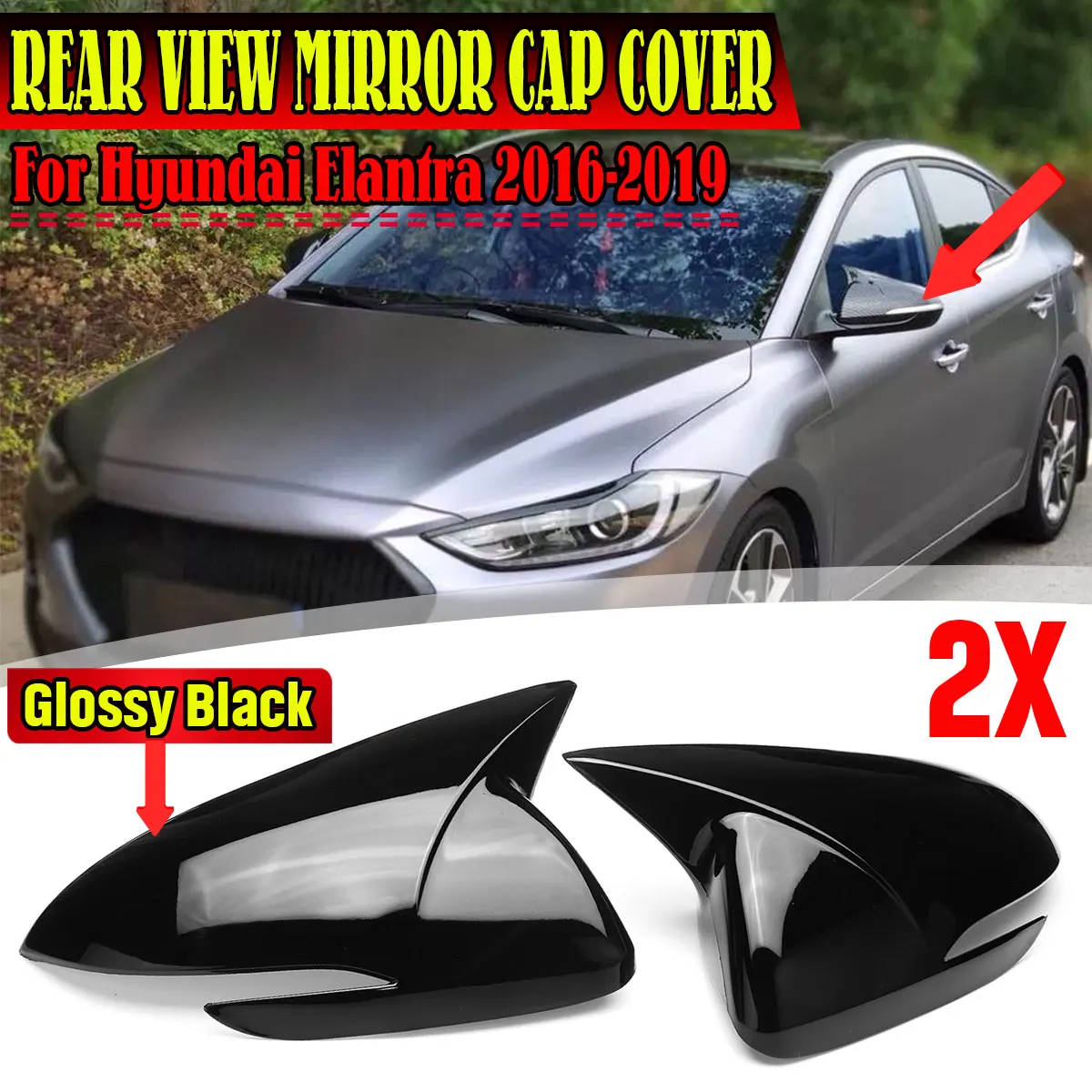 

Pair Car Side Rearview Mirror Cover Cap Mirror Shell Case Trim For Hyundai Elantra 2016-2019 M Style Rear View Mirror Cover Cap