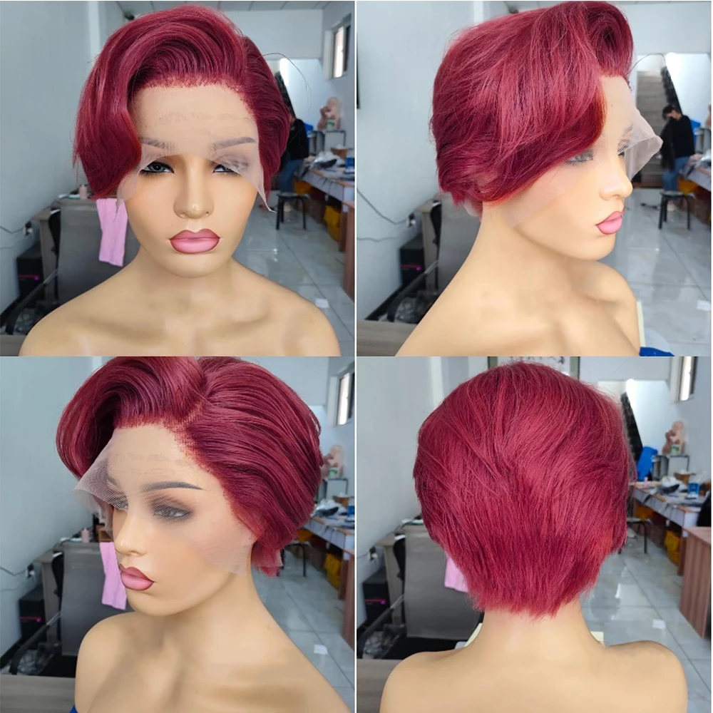 Парики из красных человеческих волос для женщин бразильские прямые парики с