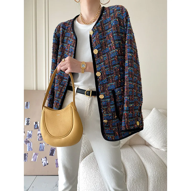 

Traf Za Tweed Coats Fashion Woman Elegant Casual Blazer Jacket Vintage Office Female Clothes French Style 2022