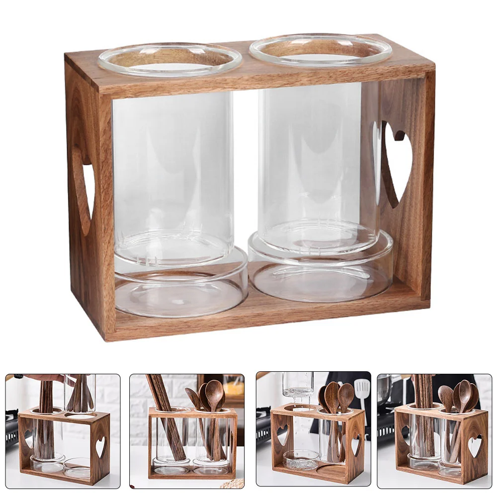 

1 Set of Glass Chopsticks Holder Cutlery Organizing Rack Clear Chopstick Cage