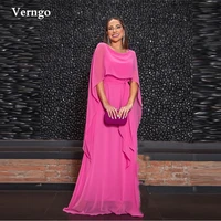 verngo fuschia pink chiffon simple evening dresses with removable jacket long sleeves jewel neck women formal party prom gowns