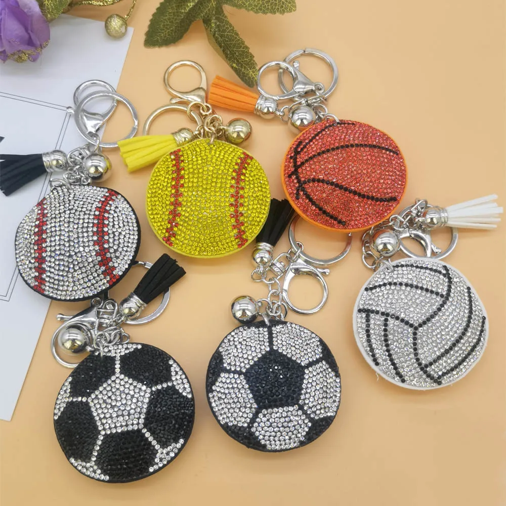 

Sparkling Volleyball Inlaid Rhinestone Keychain Ladie's Bag Cute Ball Pendant Car Key Alloy Pendant Children's New Year Gift