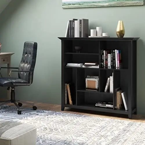 

SOLID WOOD 44 Inch Transitional Multi Cube Bookcase and Storage Unit in Black, For the Living Room, Study Room and Office Nail s