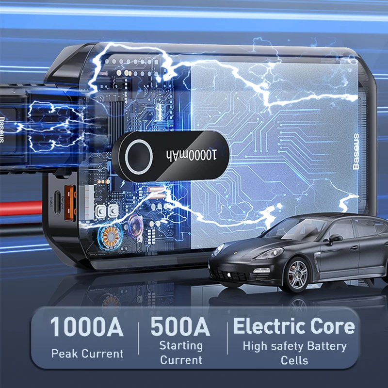 Дешево Автомобильное пусковое устройство Baseus, внешний аккумулятор 10000 мАч для автомобильного аккумулятора, портативное автомобильное пусковое ус...