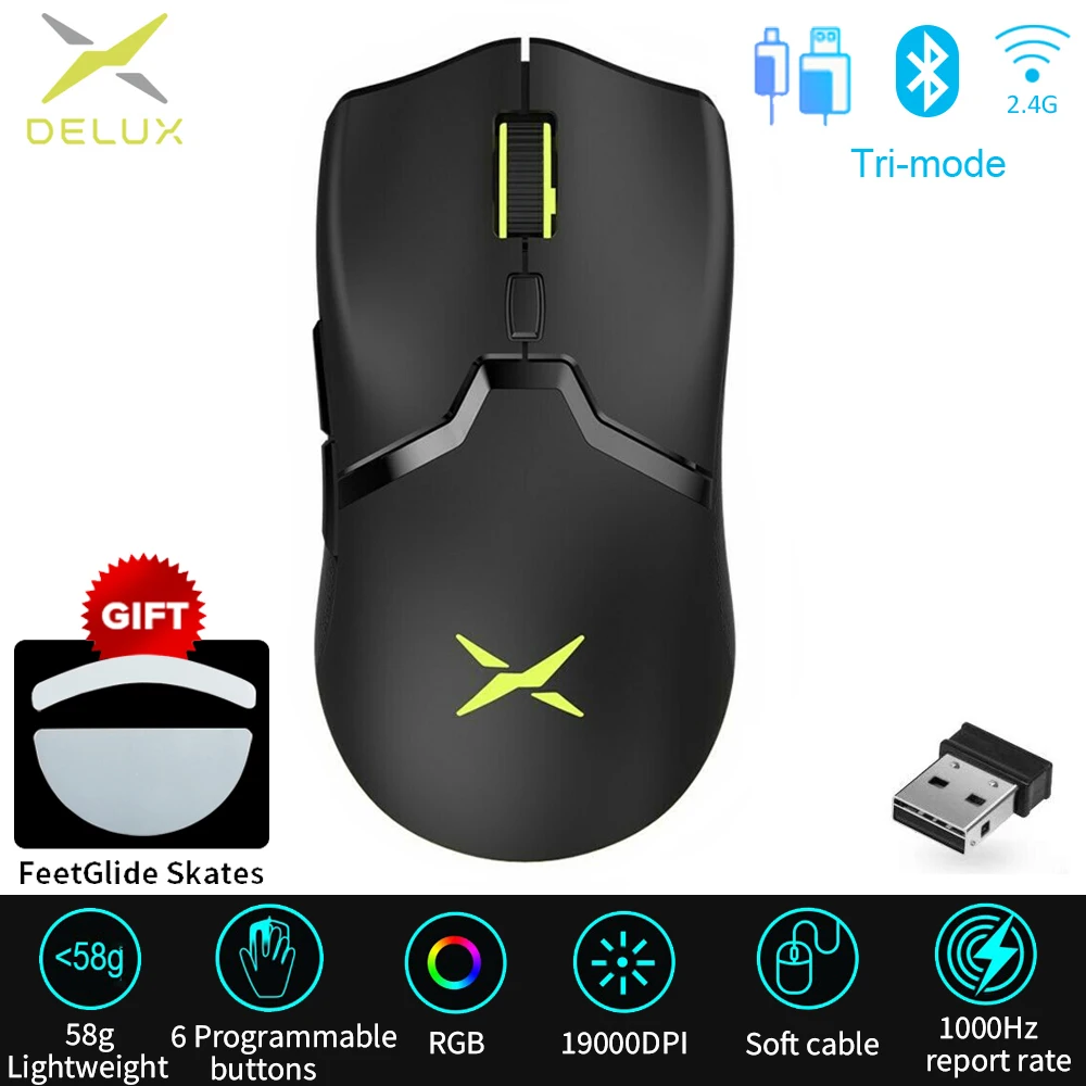 Мышь Delux M800 PRO PAW3370 Оптическая Беспроводная игровая Bluetooth 19000 DPI |