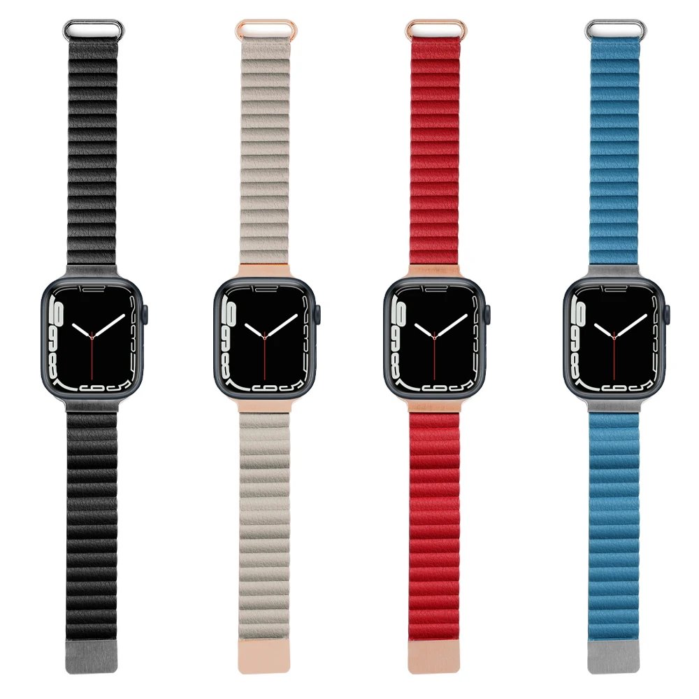 Leather Metal Magnetic Strap for Apple Watch 7 6 5 4 3 2 1 Stainless Steel Band 44mm 40mm 42mm 38mm 41mm 45mm Wristband Bracelet