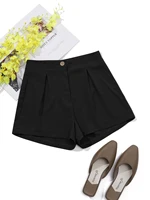 solid slant pocket plicated detail wide leg shorts women simple retro casual high waist womens citygirl streetwear clothing
