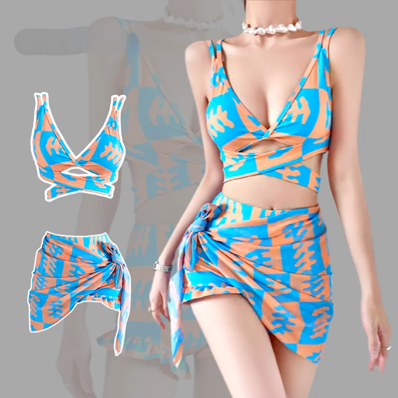 

Halter Bikinis Female Micro Swimsuit Women Swimwear 3 Pieces Bikini Sets with Sarong Swimsuits Push-Up Bathing Suit Q98