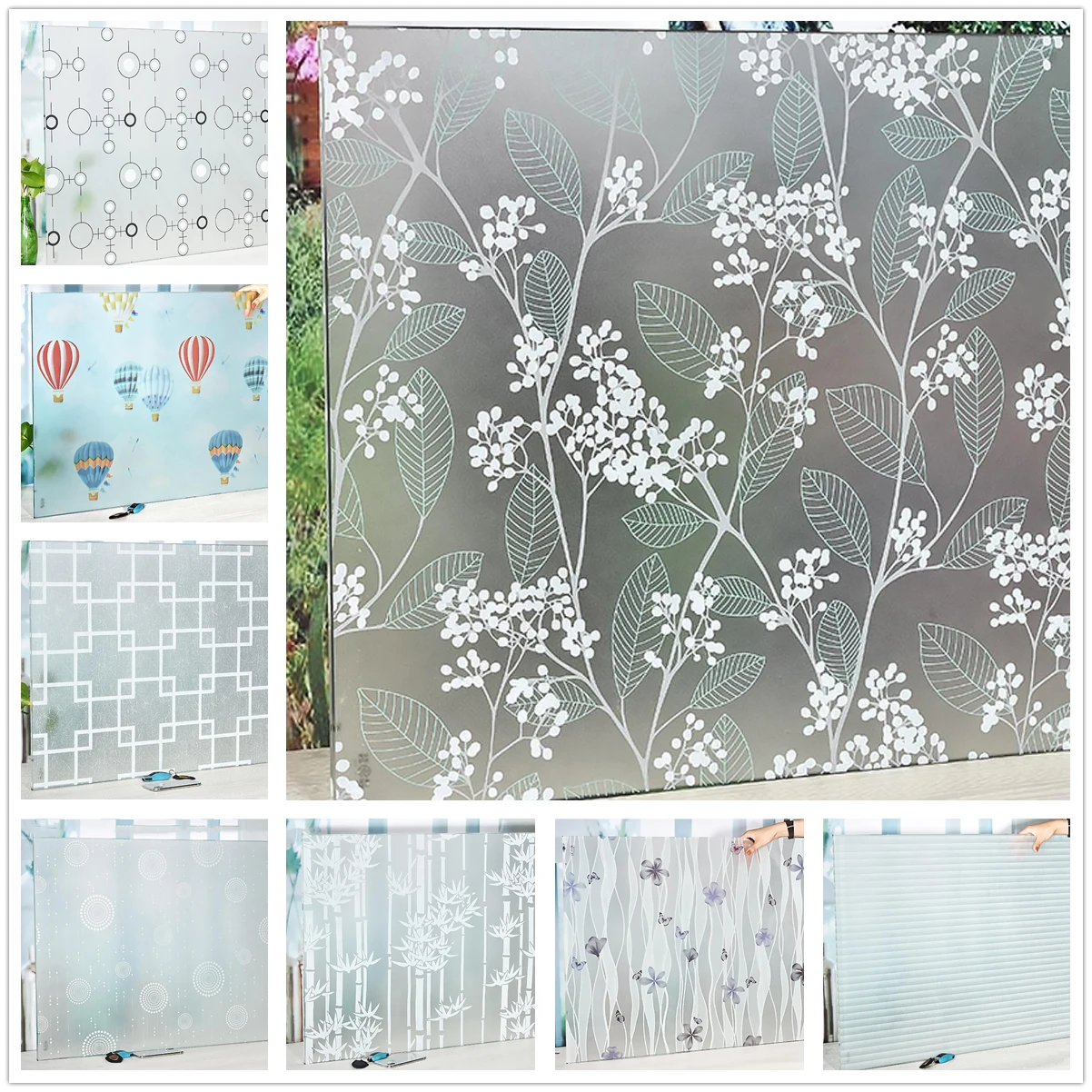 

Window Film Privacy Stained Self Adhesive Glass Decals 3D Decorative Colorful Window Sticker Heat Control Anti UV for Bathroom