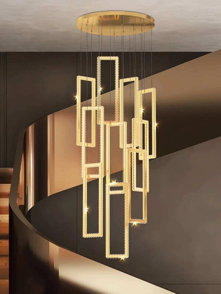 

Modern Gold Chrome Steel Led Pendant Lights Villa Living Room Crystal Led Chandeliers Lighting Loft Stair Hanging Lamp Luminaire