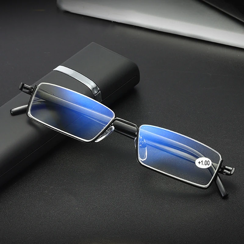 

Fashion Presbyopic Glasses Anti-Blue Light Half Frame High Definition Reading Glasses Men Metal Square Computer Glasses