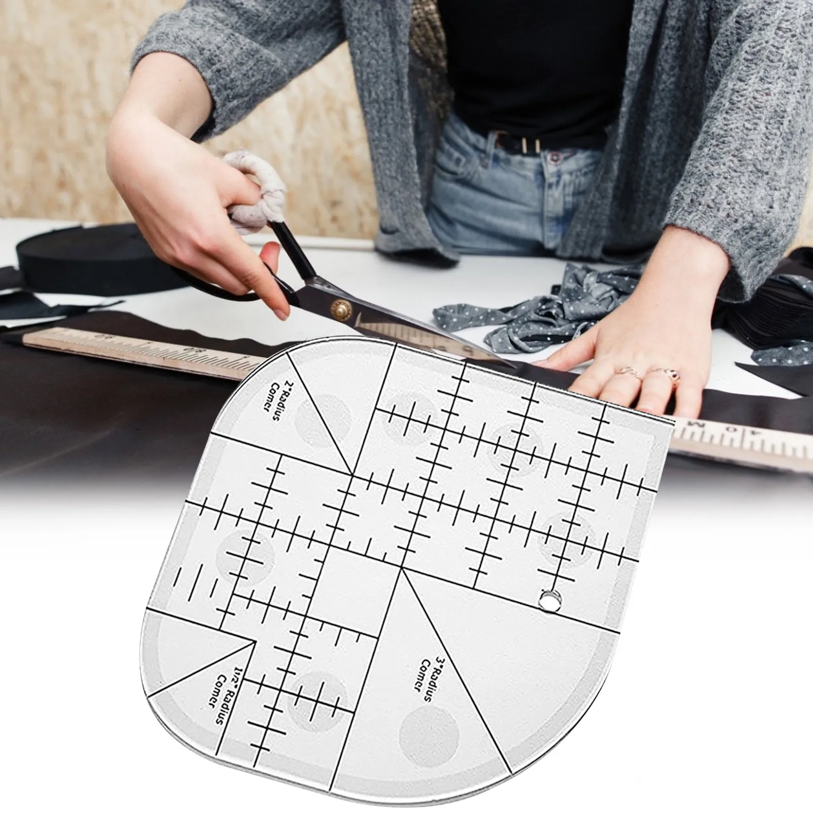 

Акриловая изогнутая угловая линейка для резки, акриловая линейка для шитья одеял, маркеры на 45 и 90 градусов, инструменты для пэчворка для ши...