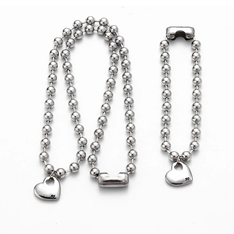 

Fashion Stainless Steel Silver 6mm Bead Chain Female Heart Charm Pendant Bracelet Necklace Set Letters Key 50 UNO Jewelry Men