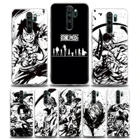 clear case for xiaomi redmi note 11 10 9 8 pro 7 8a 10s 11s soft cover one piece black and white anime for redmi 8pro k40 coque