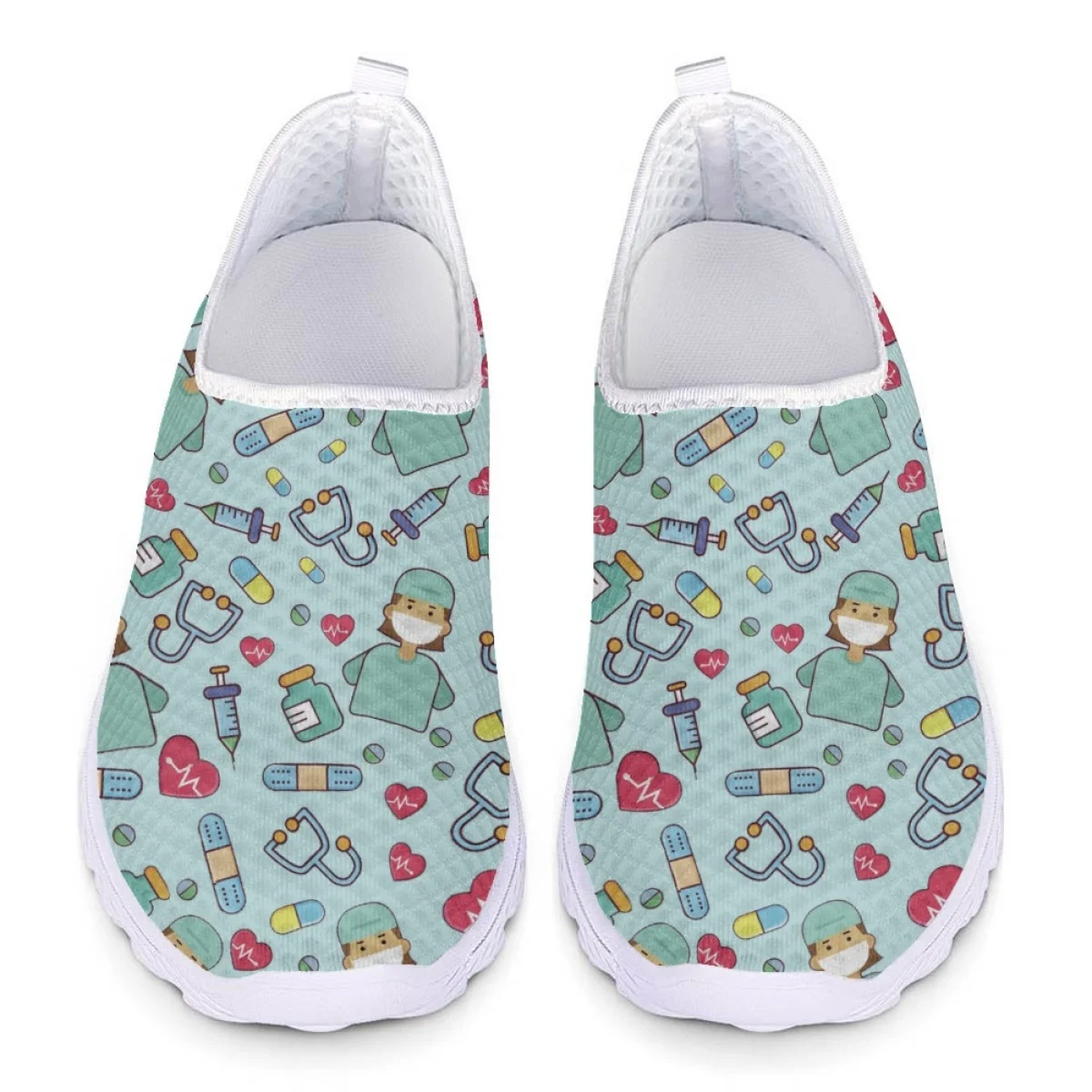 

INSTANTARTS Cartoon Nurse Medical Print Women's Lightweight Soft Nursing Shoes Mesh Breathable Summer Sports Shoes Non-slip Flat