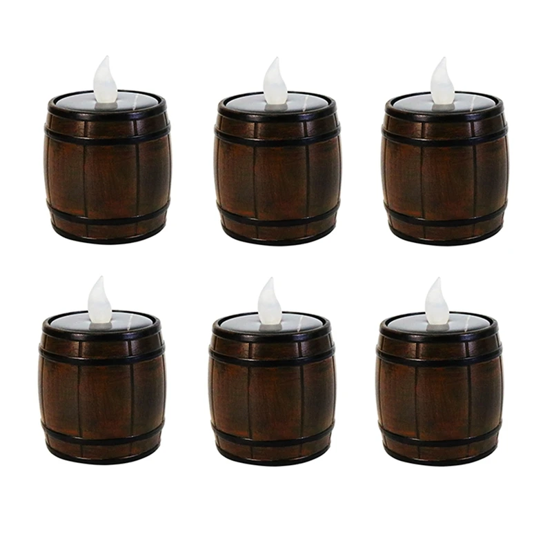 

6 X Solar Sensor Candle Light Electronic Flickering LED Tea Light Flameless Barrel Lamp Party Wedding Camping Decors