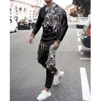 casual suit for man long sleeve t shirt sports pants new 3d lion print ropa mens fashion oversized sportswear 2 piece set