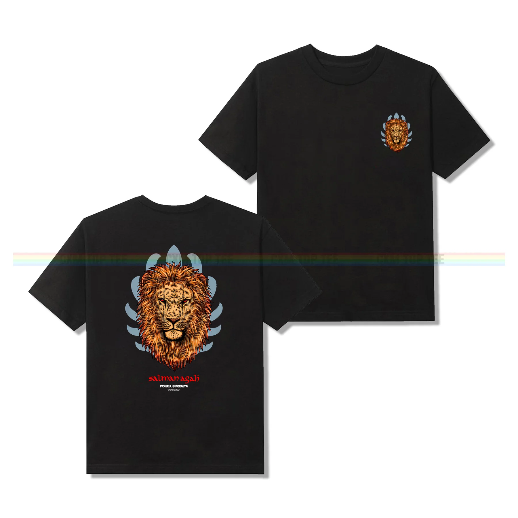 

Amazing Tees Men t shirt Double-sided Oversized Powell Peralta Skateboard Shirt Salman Agah Lion Powder T-shirt male T-shirts