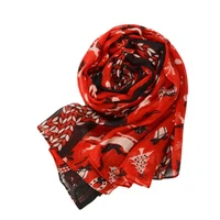 180x90cm beach long shawl fahion print chiffon scarf for women soft thin new year christmas red snowman scarf winter