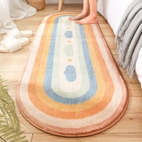 rainbow striped rug oval long bedside carpet soft non slip living room floor mat bedroom area rug thick furry carpet home decor