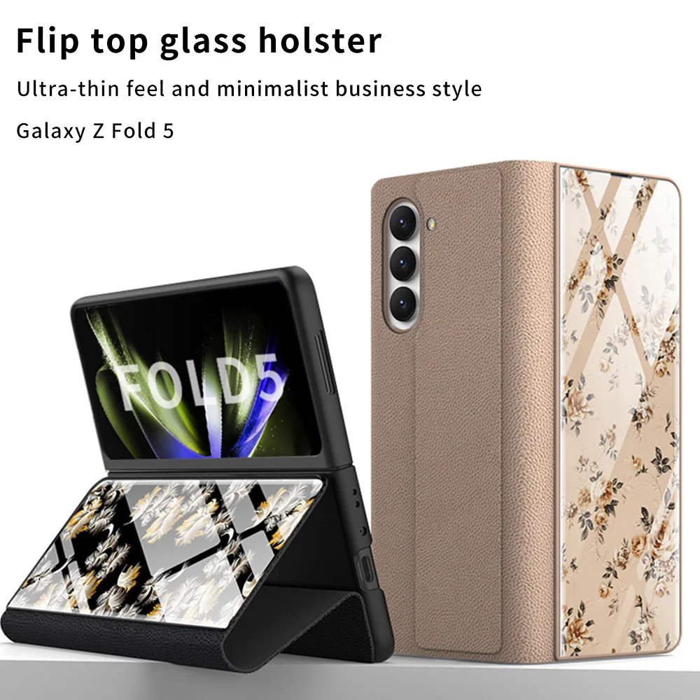 

Front is Tempered Glass Flip Case For Samsung Galaxy Z Fold 5 Case For SM-F9460 Case W24 Case