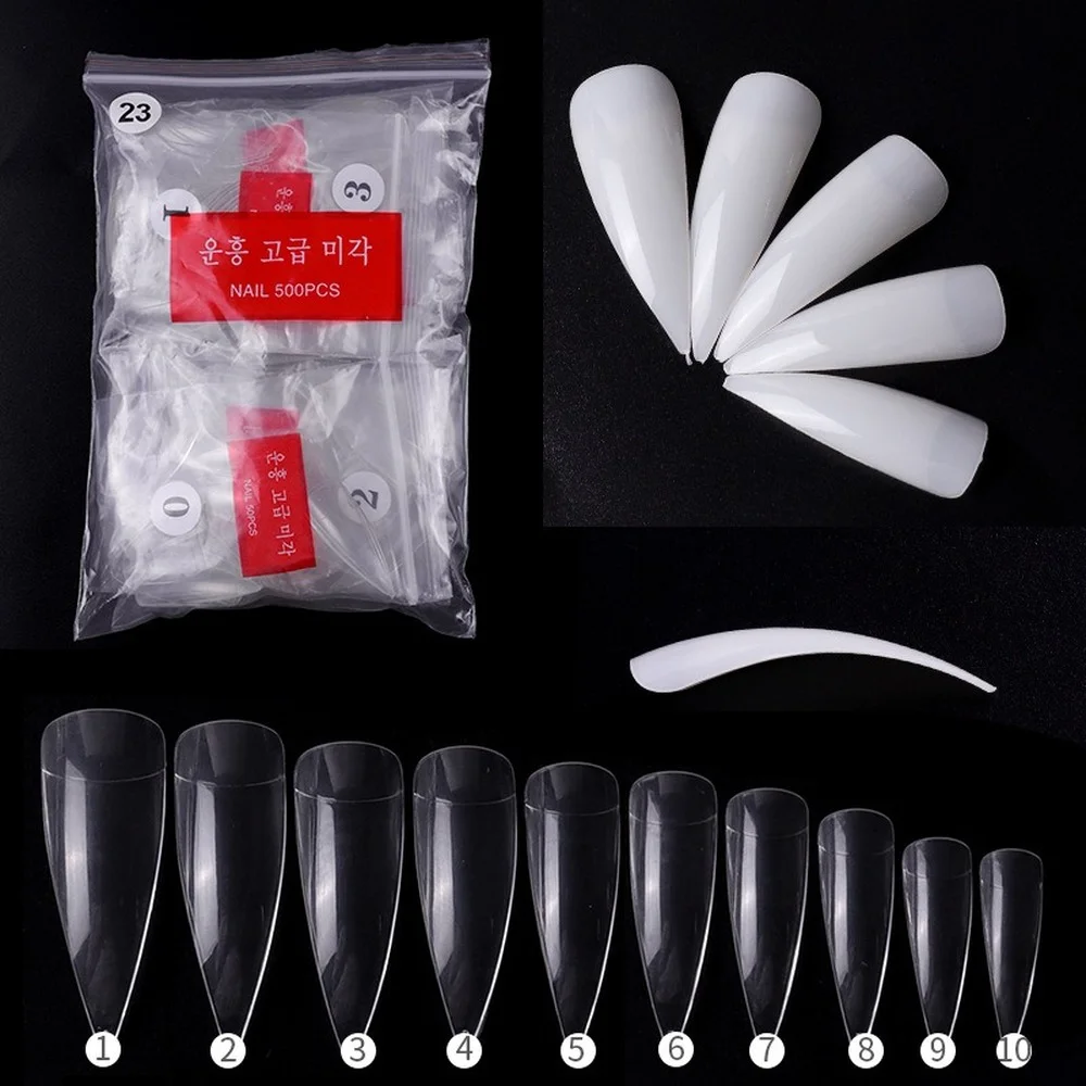 

500pcs1 Bag of ABS Artificial Transparent Natural Color Semi-covered Nail Tip Long False Nails Acrylic Nail Tips