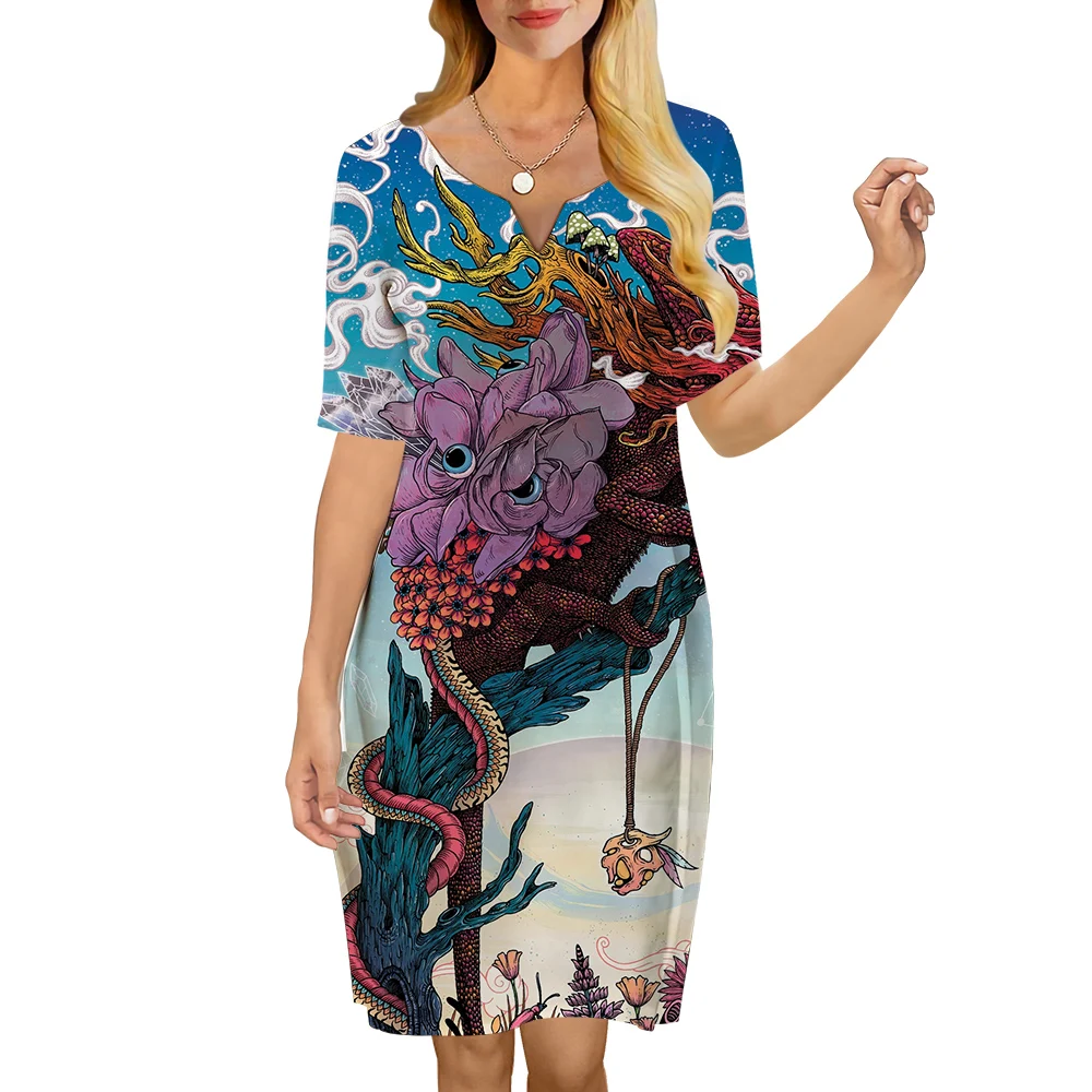 

Платье женское летнее с V-образным вырезом и коротким рукавом