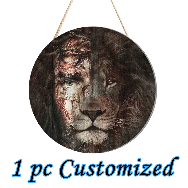 

1 шт., Пасхальная круглая деревянная вывеска с изображением сильного льва, деревянный подарок для дома, семейный Пасхальный тематический Декор с изображением Иисуса