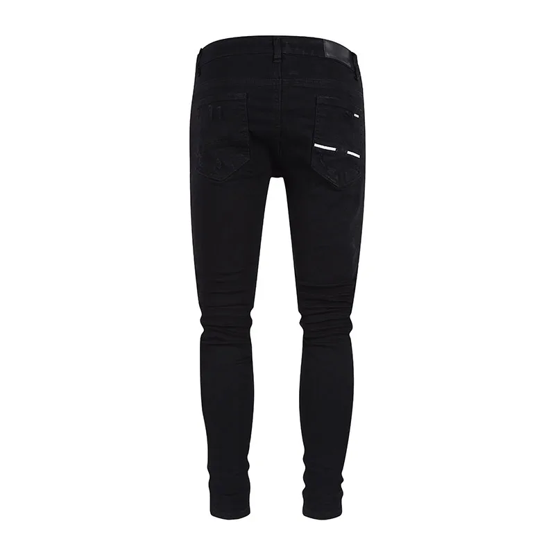 Fashion Men's Jeans High Street Black Slim Fit Casual Skinny Ripped Denim Pencil Pants Punk Style Harajuku Streetwear Trousers