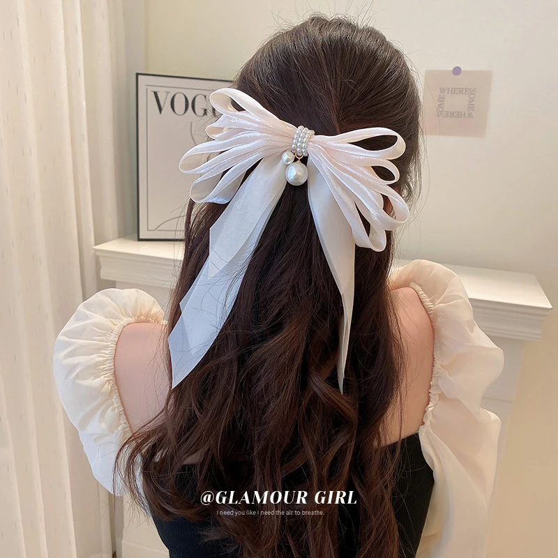 

Bridal Headwear Bow Ladies Veil Hair Hairpin Pearl Wedding Gust Dress Accessories Headband Korea Japan Black White