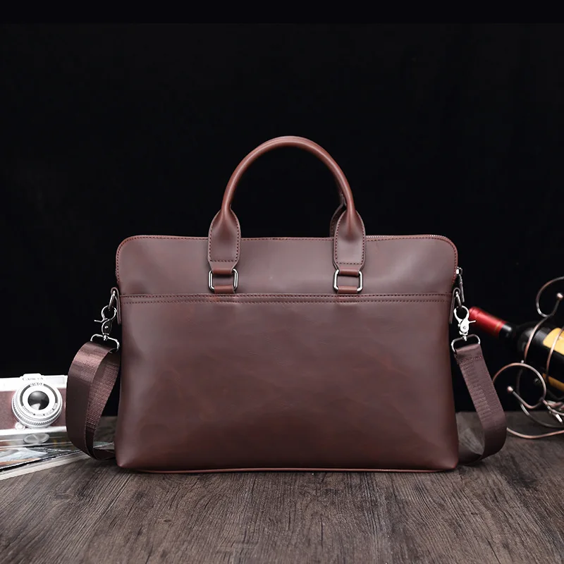 Horsehide Genuine Leather Briefcase For Men Handheld Laptop Bags15.6 inch Retro Business Shoulder Bag Men's Handbag