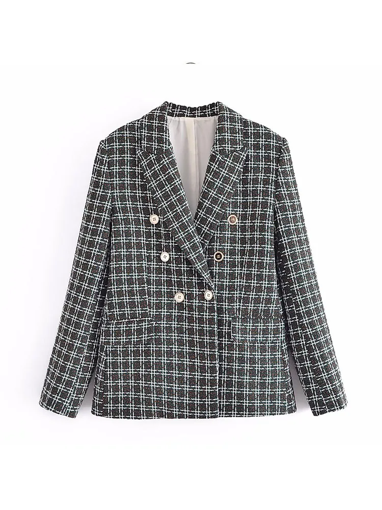 

Женский твидовый двубортный блейзер с лацканами, винтажный пиджак с длинным рукавом и карманами, верхняя одежда в стиле шик, осень 2022