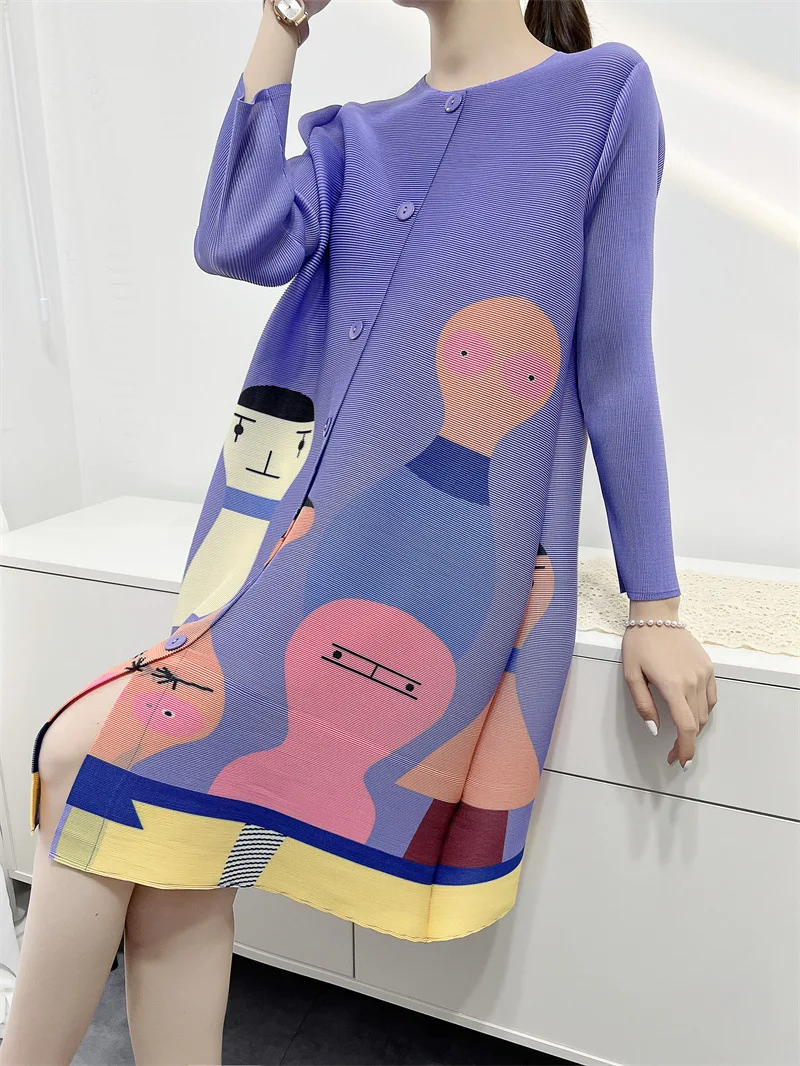 

Spring and autumn printed dress loose mid-length pleated pleated skirt women's Miyake pleated