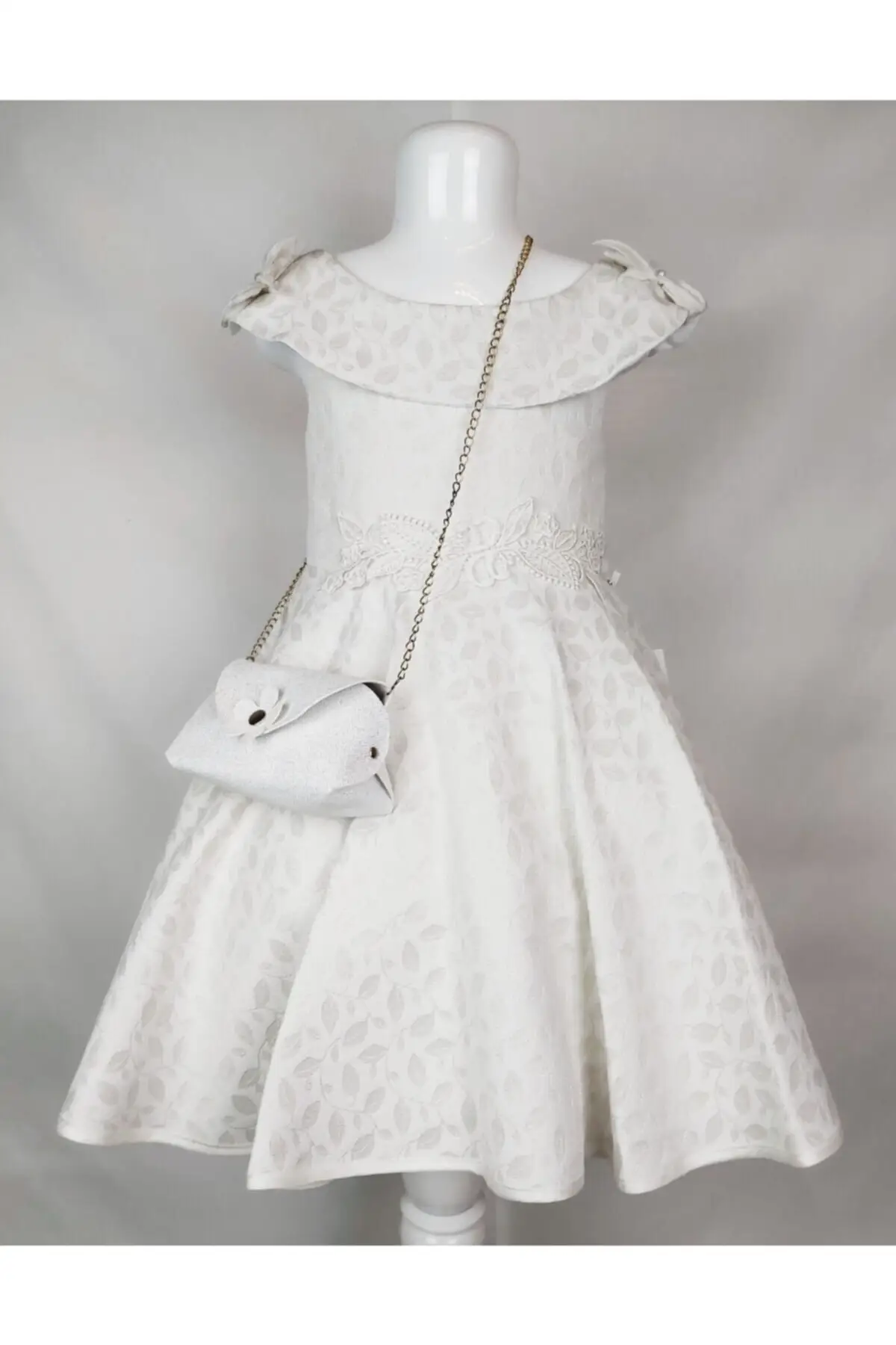 

Female Child White Bow Leaf Bag Dress Zipper Sleeveless Woven Trend Viscose Brand New Wristwatch for Young Lined