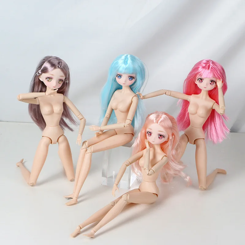

New BJD Doll 30CM 26 Movable Joint 3D Colored Eyes Beautiful Fashion Nude Long Straight Curly Hair Doll Head Body Toys for Girl
