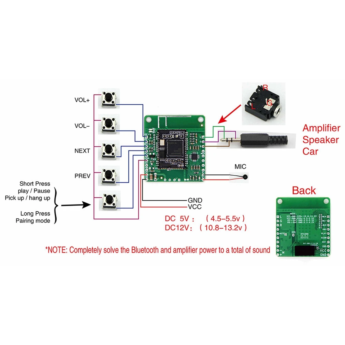 

QCC3008 APTXLL Lossless Music Hifi Bluetooth 5.0 Receiver Board TWS Audio Car Bluetooth Receiver Board(DC Isolation 5V)